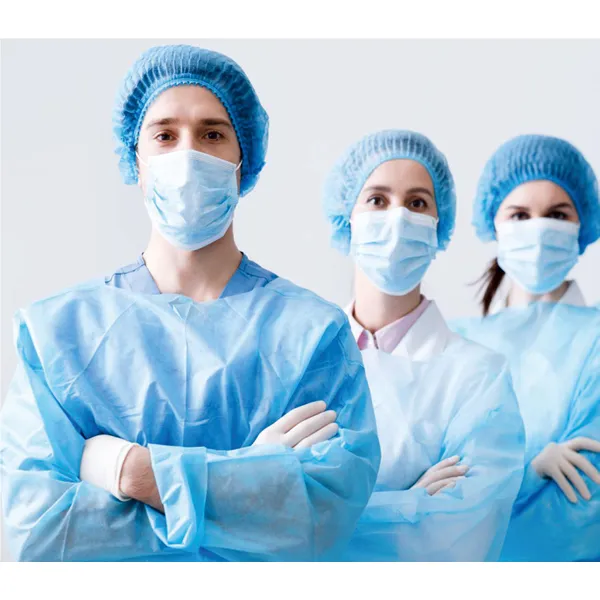 Munnbind 3-lags blå m/strikk og nesebøyle