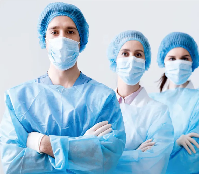 Munnbind 3-lags blå m/strikk og nesebøyle